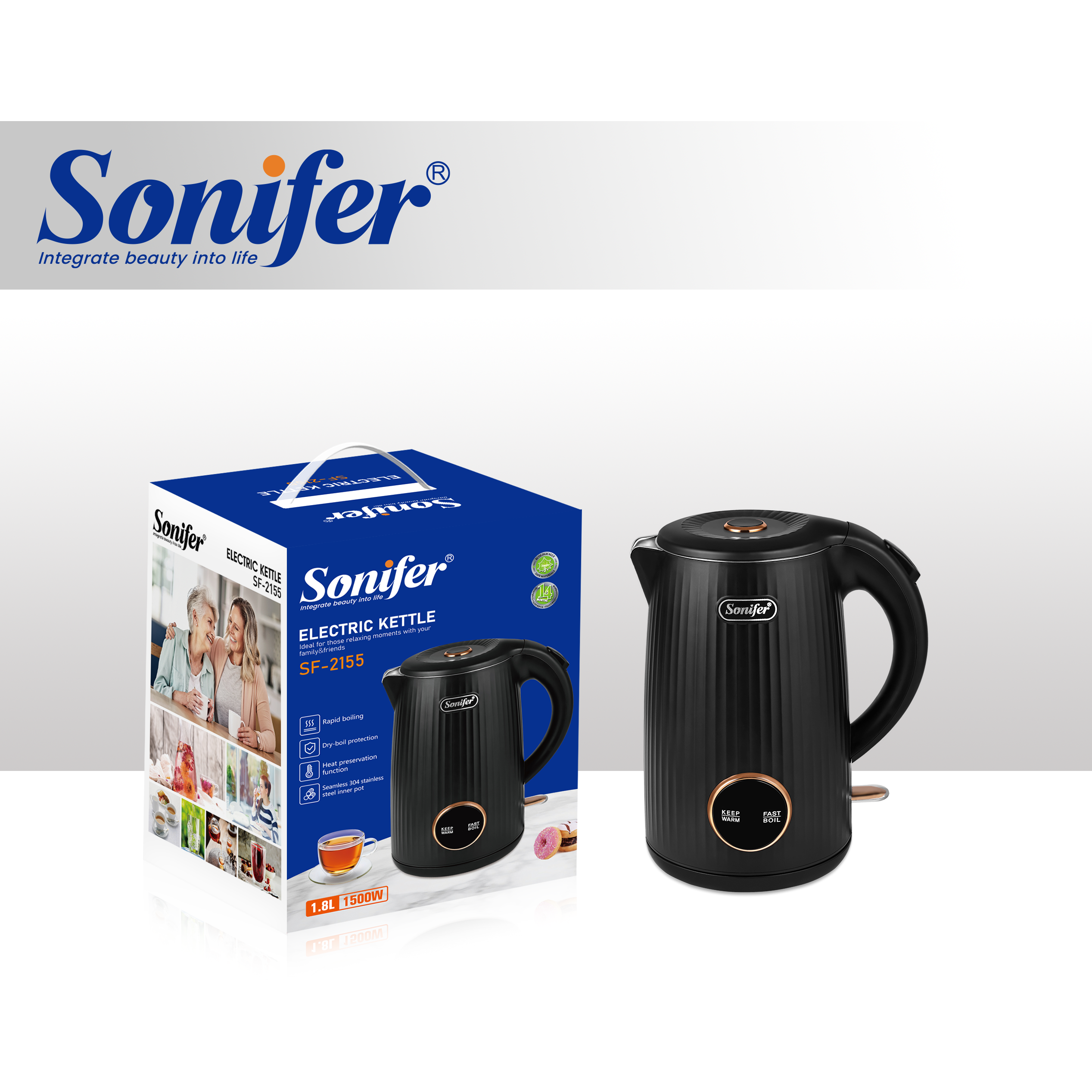 Sonifer SF-2155 Elektrikli Çaydan – 1.8L 1500W Paslanmaz Polad